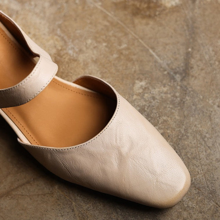 Margaret | Square-Toe Leather Wedge Mules