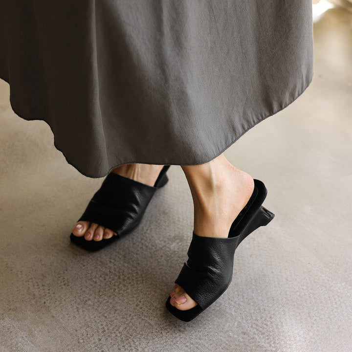 Sylvia | Wide-Strap Leather Heeled Sandal Mules