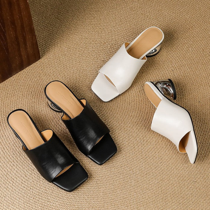 Camilla | Sculpted-Heel Leather Mules
