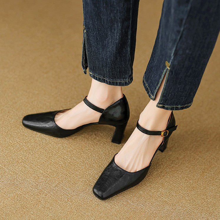 Charlene | Square-Toe Leather d'Orsay Heels