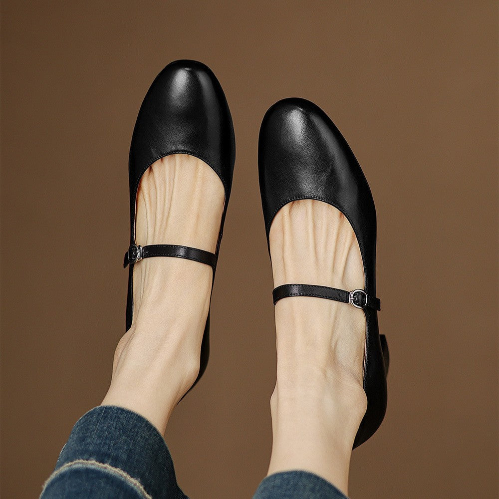 Theodora | Strap Leather Block Heels