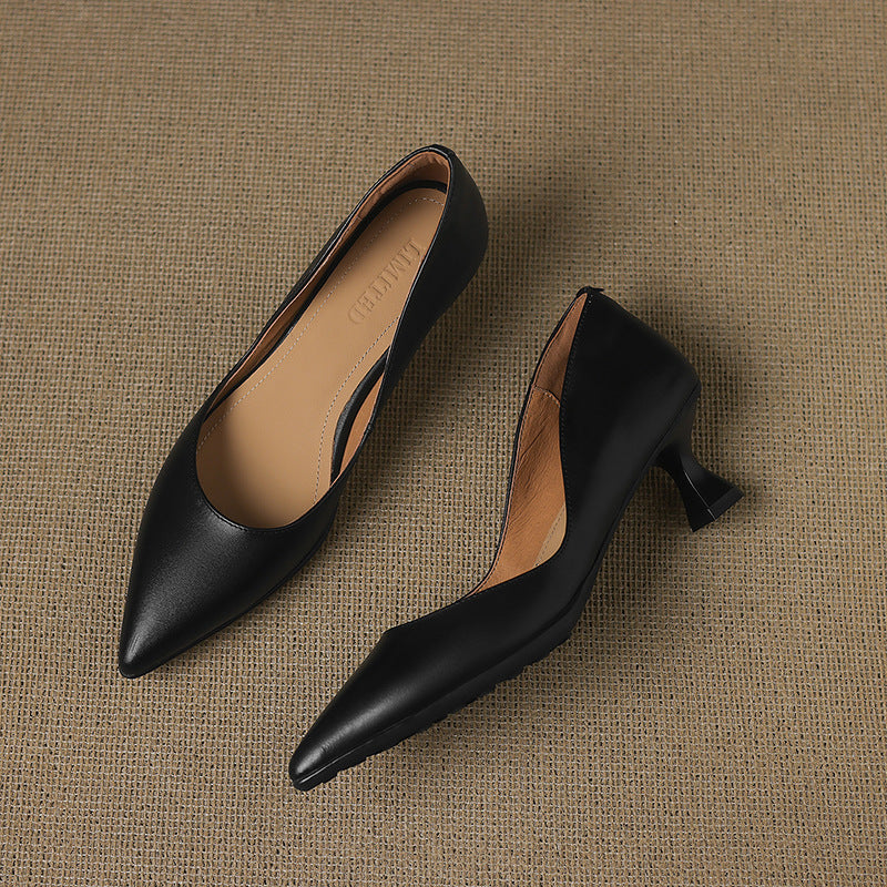 Adeline | Pointed Leather Kitten Heels