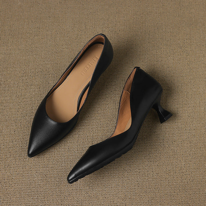 Adeline | Pointed Leather Kitten Heels