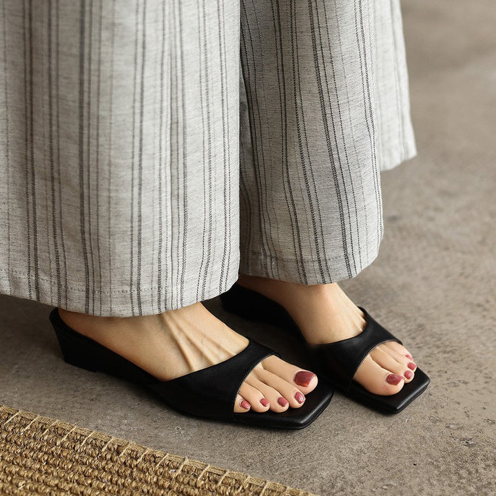 Bernadette | Square-Toe Leather Wedge Mules