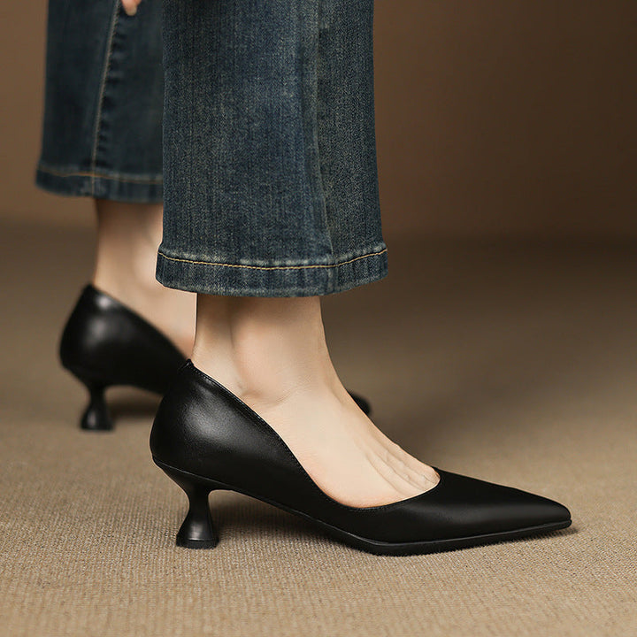 Adeline | Pointed Leather Kitten Heels