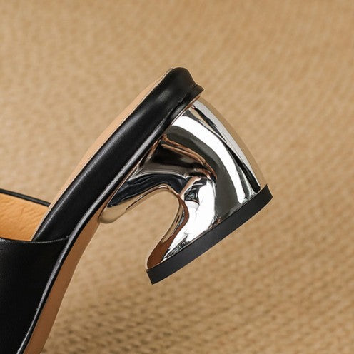 Camilla sculpted-heel leather mules, both colors side by side