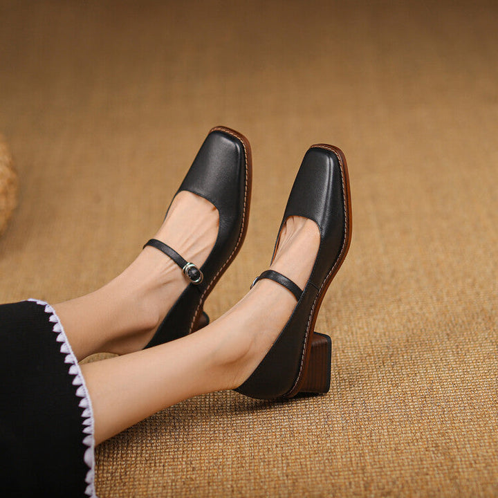 Antoinette | Square-Toe Leather Mary-Jane Heels
