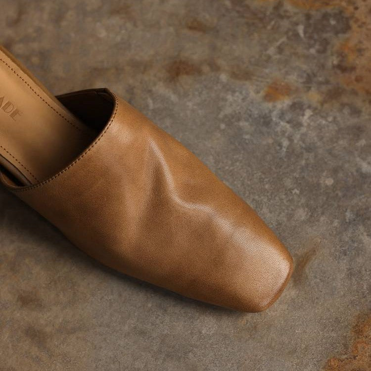 Genevieve | Square-Toe Leather Wedge Mules