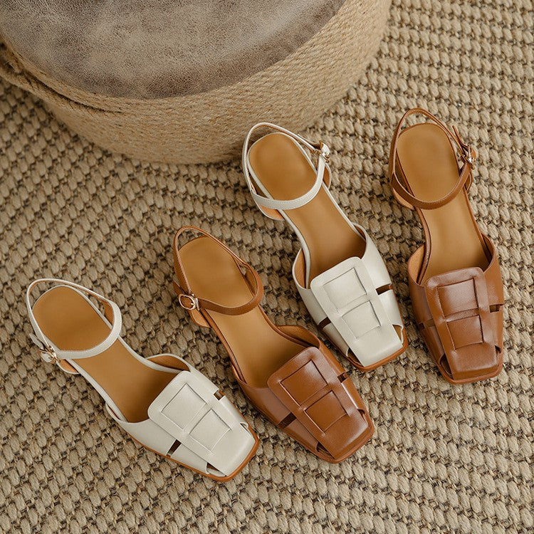 Audrey cutout leather ankle-strap heels, both colors side by side