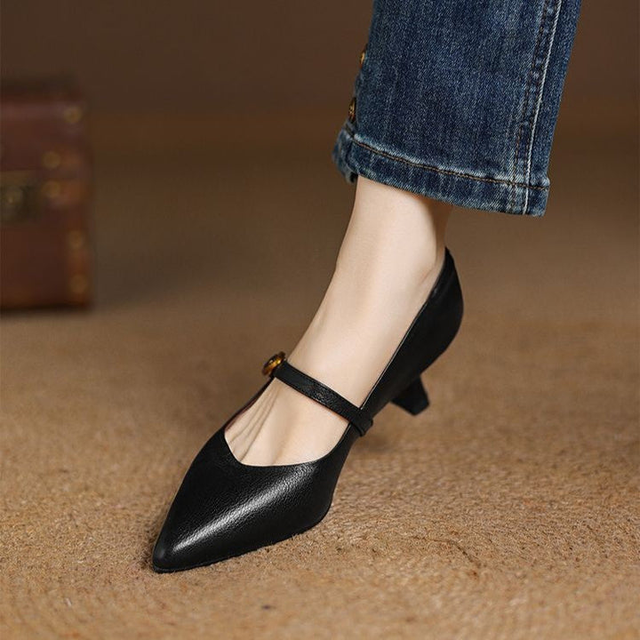 Rosalie Mary-Jane heels, front view in Noir Black