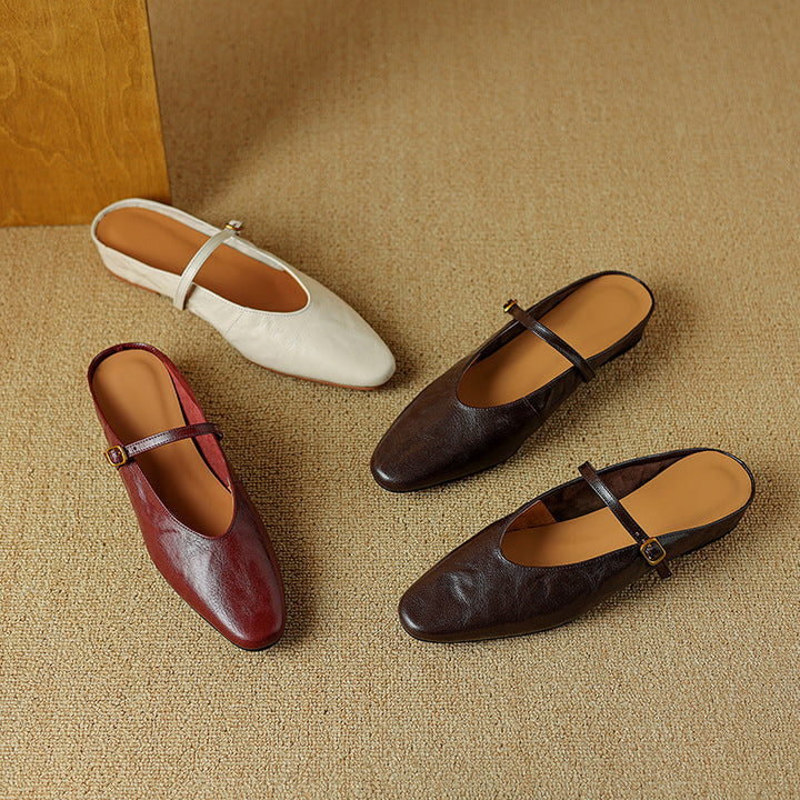 Simone | Strap Leather Flat Mules