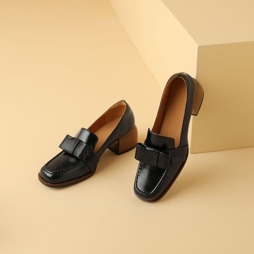 Colette | Bow Leather Loafer Pumps