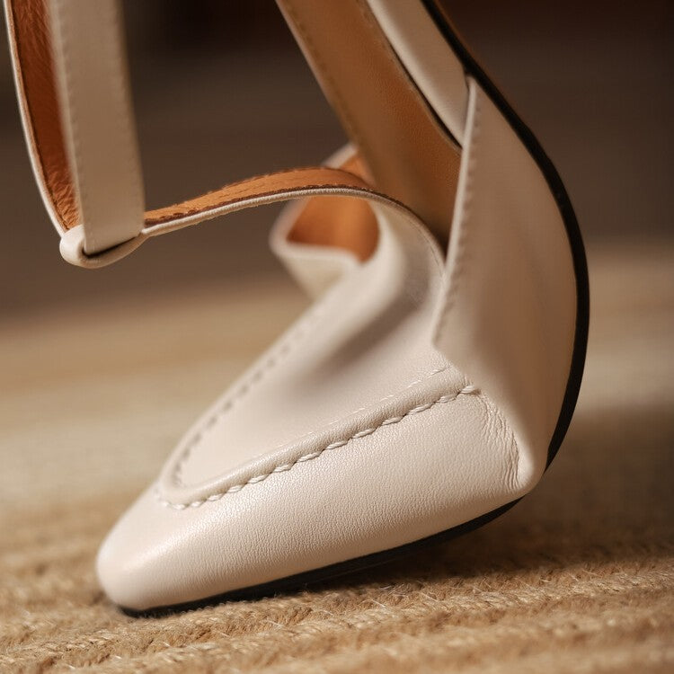 Paulette pointed leather T-strap heels, both colors side by side