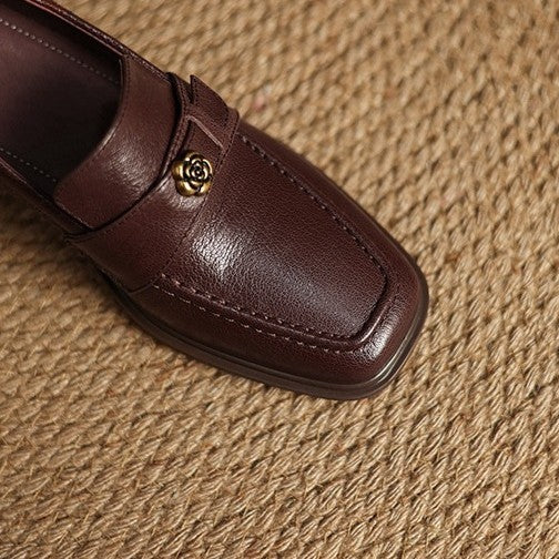 Sylvie | Square-Toe Leather Loafer Pumps