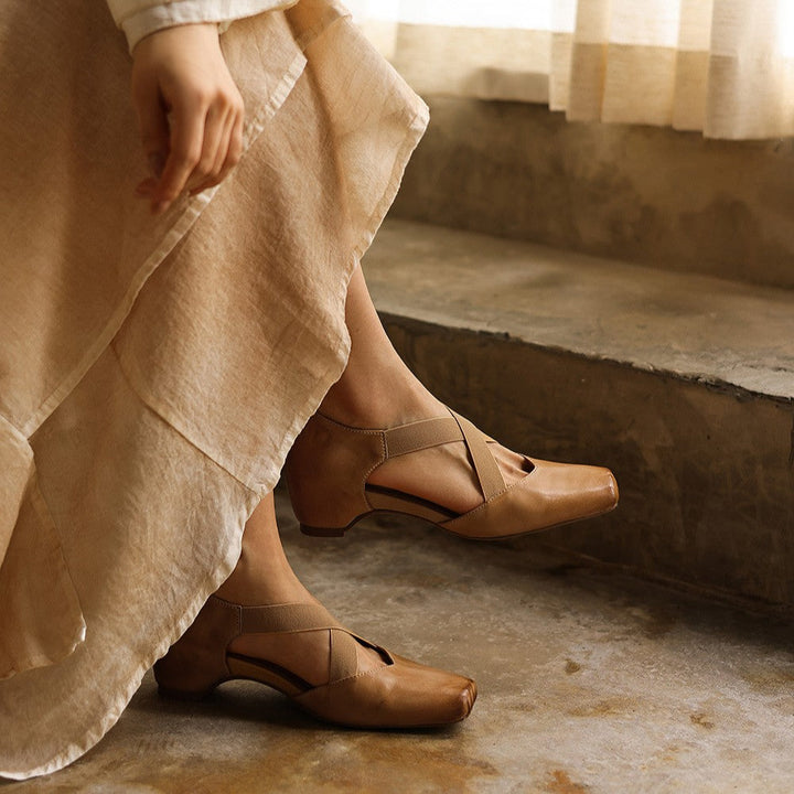 Eloria Leather Cross-Strap Heels
