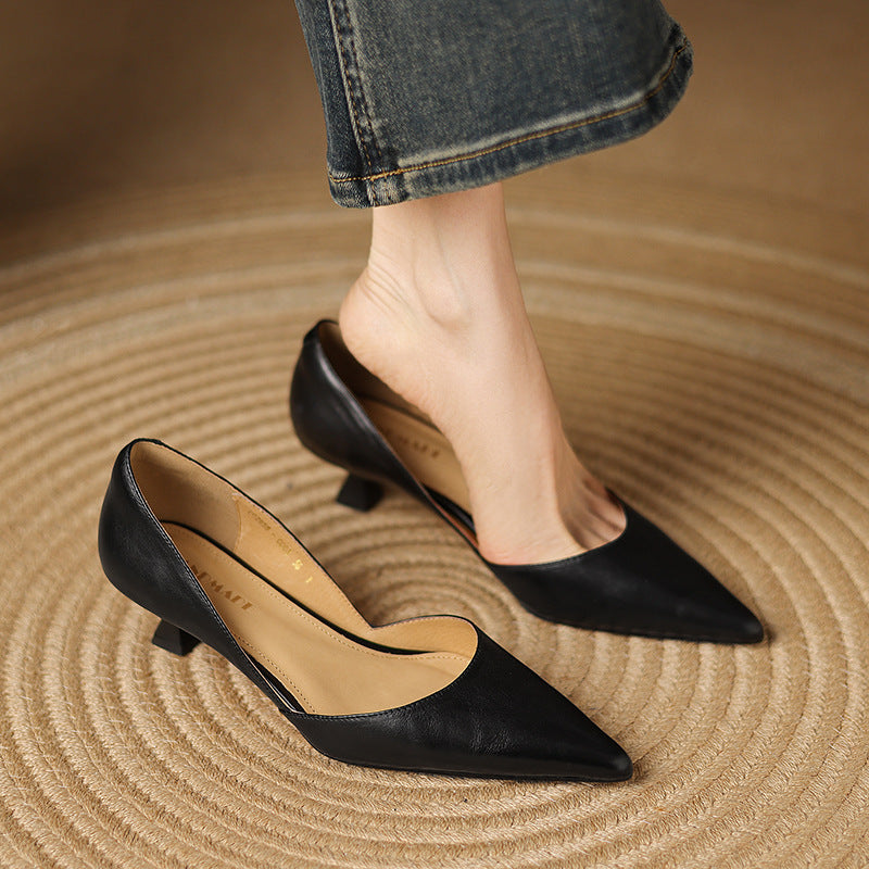 Vivian | Pointed Leather Kitten Heels