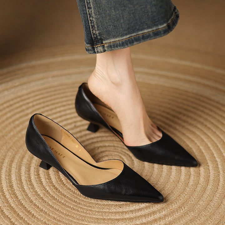 Vivian | Pointed Leather Kitten Heels