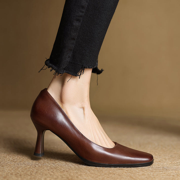 Sandstone Beige Lorena pumps styled for the office
