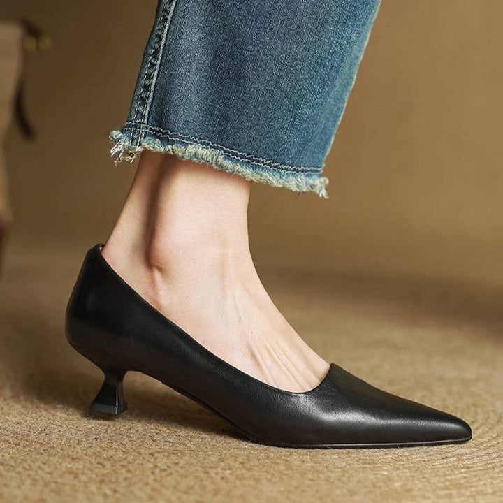 Eleanor | Pointed Leather Kitten Heels