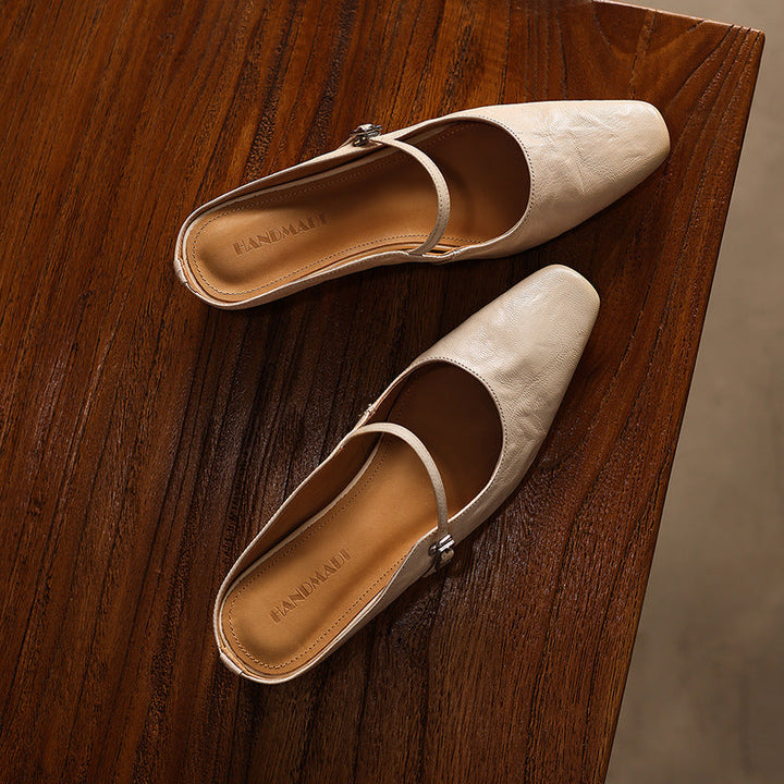 Camille | Square-Toe Leather Heeled Mules