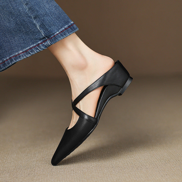 Ingrid cross-strap leather mules, all three colors