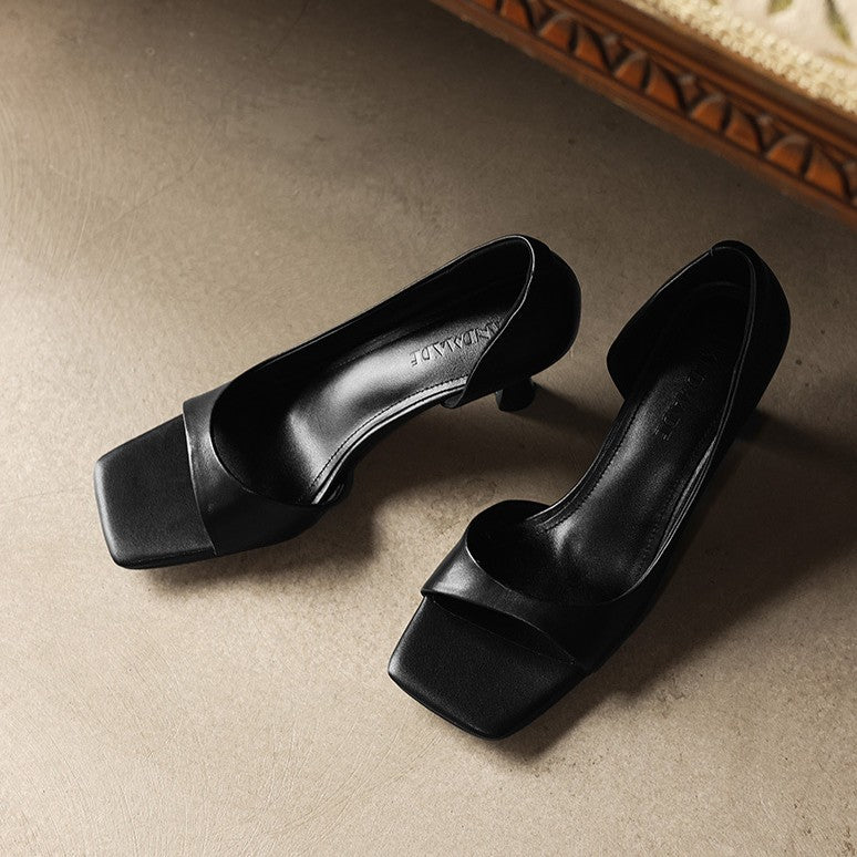 Juliette | Square-Toe Leather Heeled Sandals
