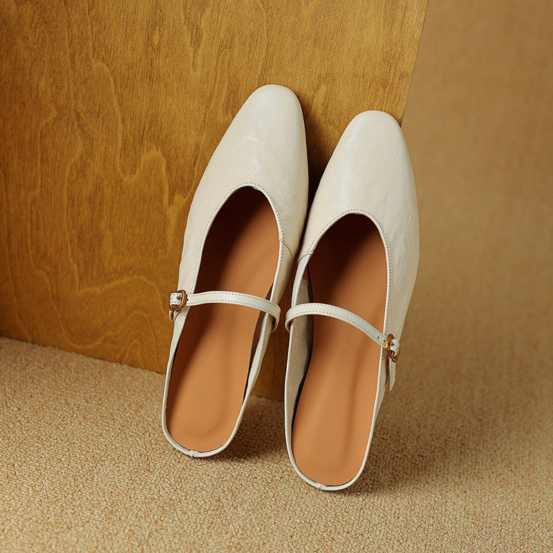 Simone | Strap Leather Flat Mules