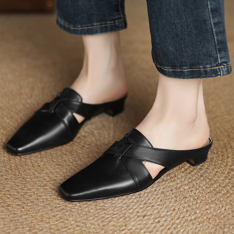 Carmen | Cross-Strap Leather Heeled Mules