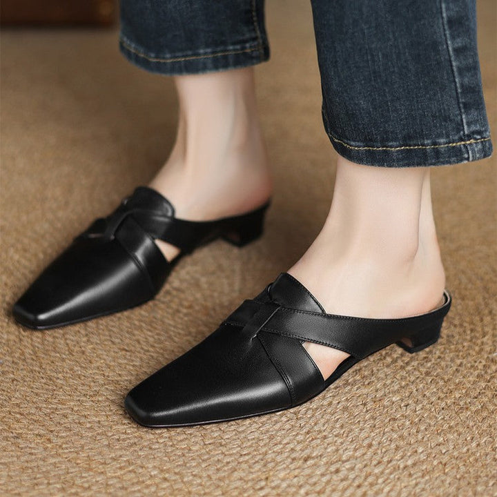 Carmen | Cross-Strap Leather Heeled Mules