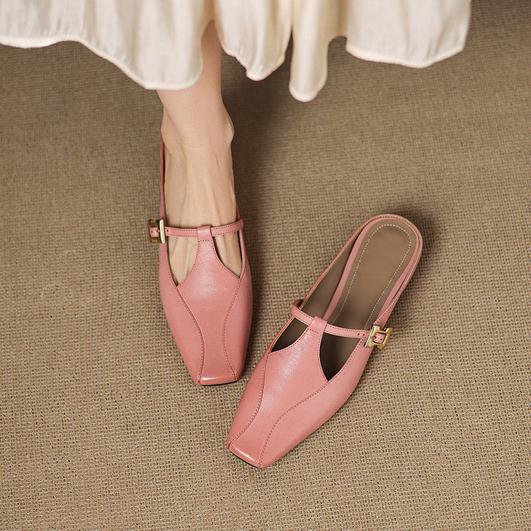Onyx Black Lydia mules photographed from above