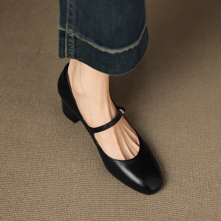 Theodora | Strap Leather Block Heels