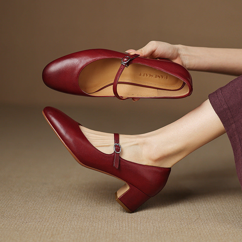 Theodora | Strap Leather Block Heels