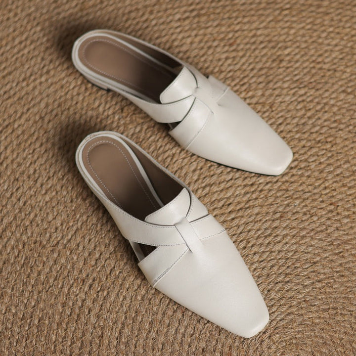Carmen cross-strap leather heeled mules, all three colors
