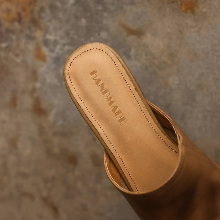 Genevieve | Square-Toe Leather Wedge Mules
