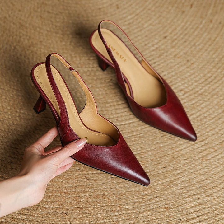 Lucinda heels, back view showing slingback strap