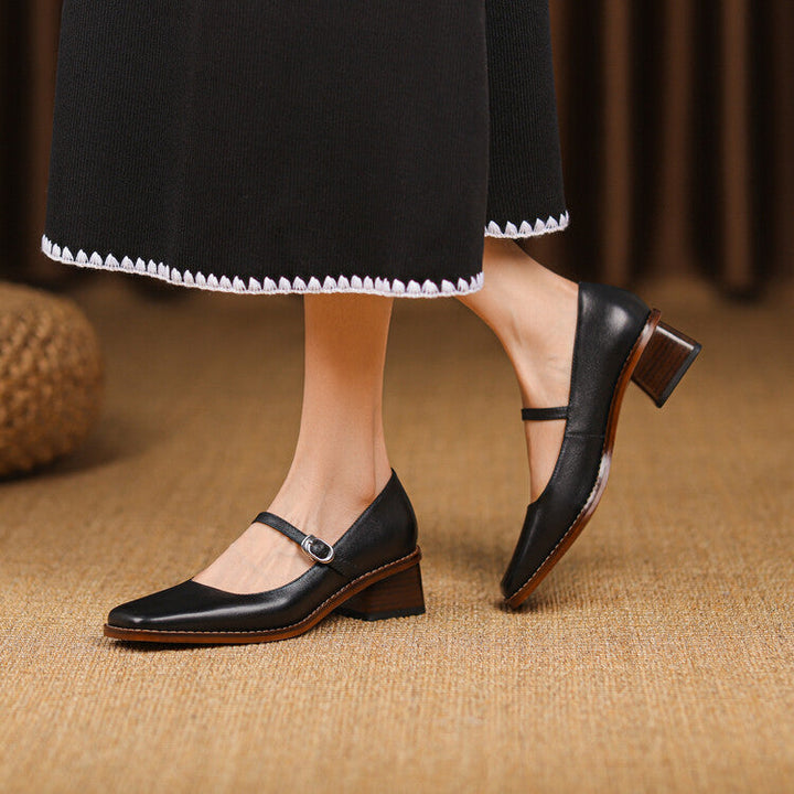 Antoinette | Square-Toe Leather Mary-Jane Heels