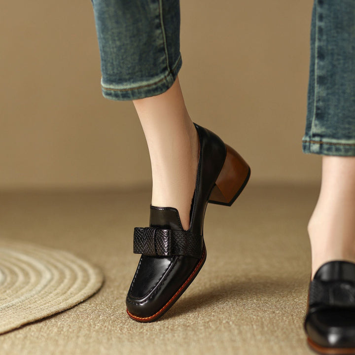 Colette | Bow Leather Loafer Pumps