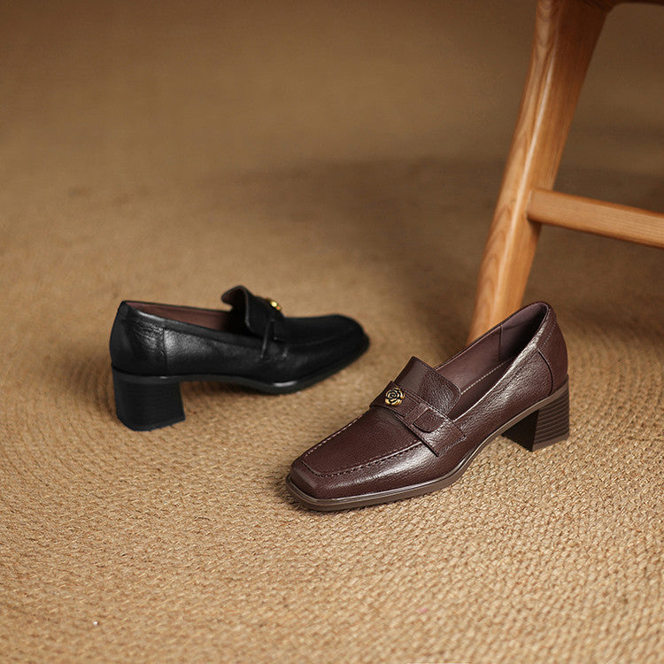 Sylvie | Square-Toe Leather Loafer Pumps