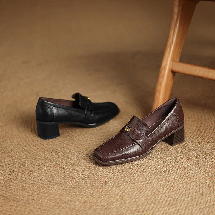 Sylvie | Square-Toe Leather Loafer Pumps