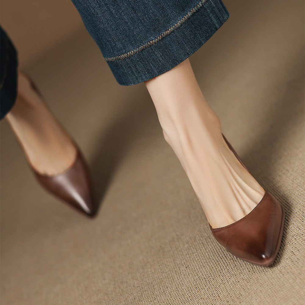 Adeline | Pointed Leather Kitten Heels
