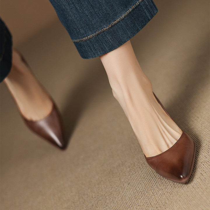 Adeline | Pointed Leather Kitten Heels