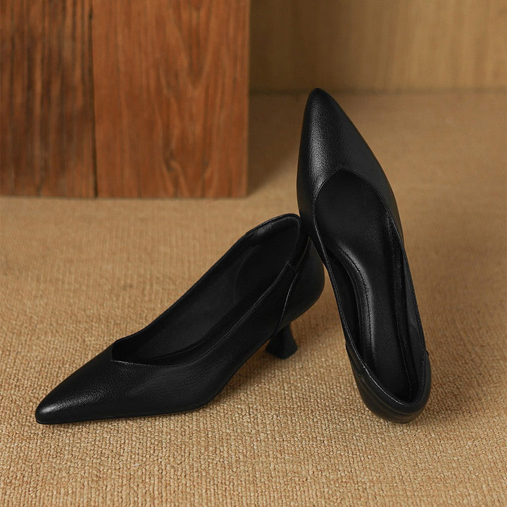 Yvonne | Pointed Leather Kitten-Heel Pumps