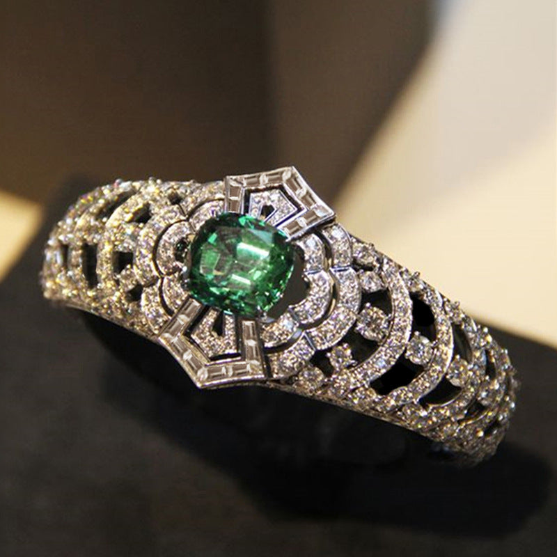 Esmeralda™ - White Gold Art Deco Ring with Emerald