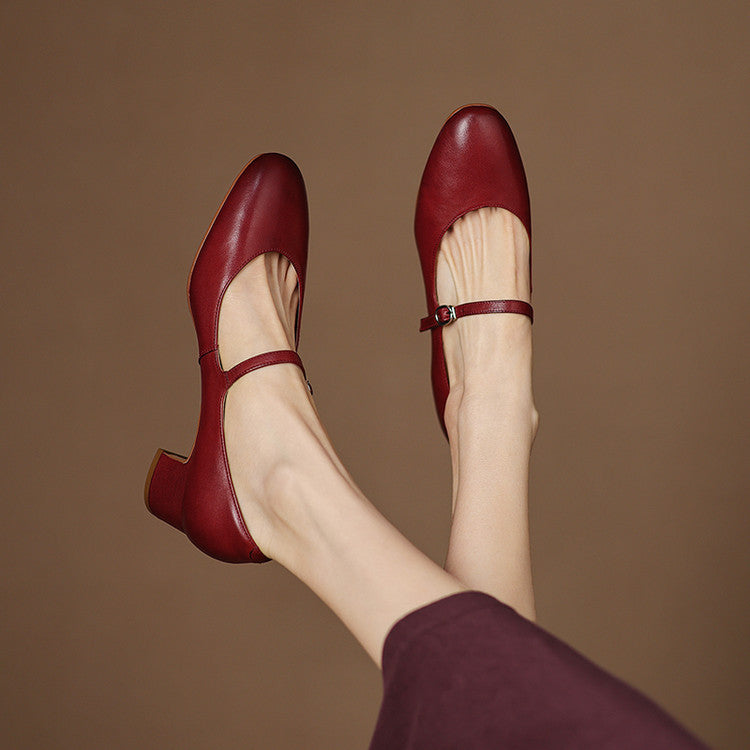 Theodora | Strap Leather Block Heels