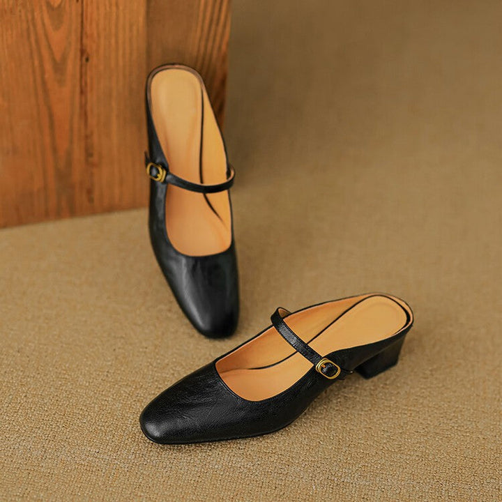 Felicity | Strap Leather Heeled Mules