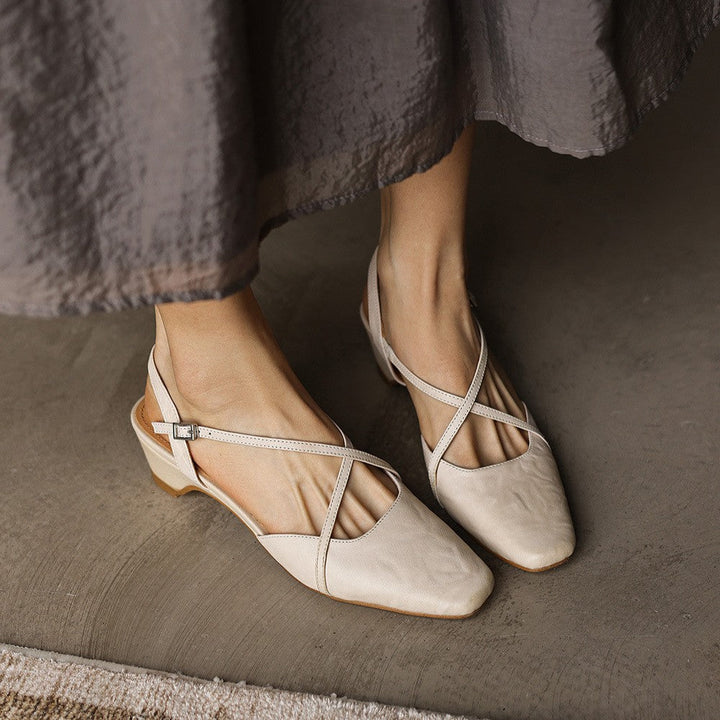 Rosemary | Cross-Strap Leather Slingback Heels