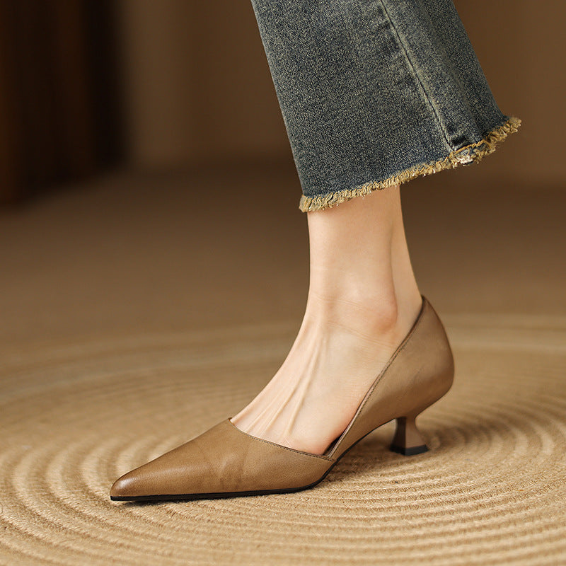 Vivian | Pointed Leather Kitten Heels