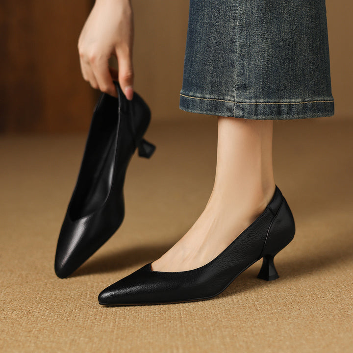 Yvonne pointed leather kitten-heel pumps, all three colors
