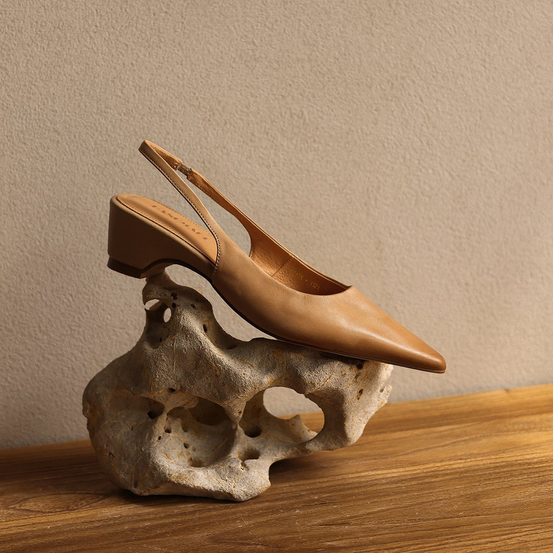 Leather slingback heel, back view showing the slingback strap