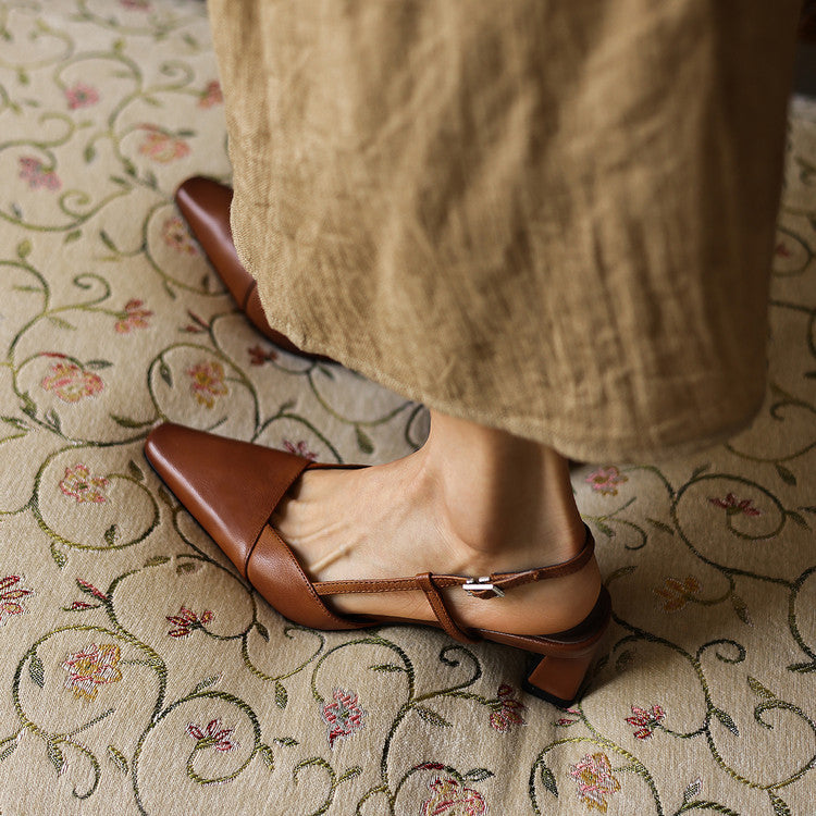 Women's pointed leather slingback pumps, front view